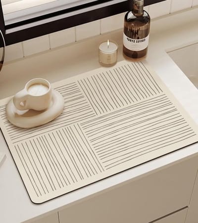 Afwasdroogmat voor Tafelgerei - Siliconen Antislip Mat voor Keuken en Café, Beige Print, Absorberend en Duurzaam