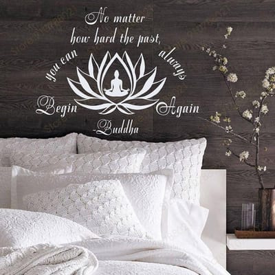 Muurstickers Citaat Hoe Moeilijk Het Verleden Ook Is Yoga Studio Stickers Vinyl Huisdecoratie Kamer Boeddha Lotus Meditatie Muurschilderingen S531 (as the picture,53x42cm)