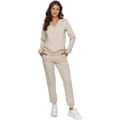 V-hals sweatshirt set en joggingsbroek voor dames Makadamia