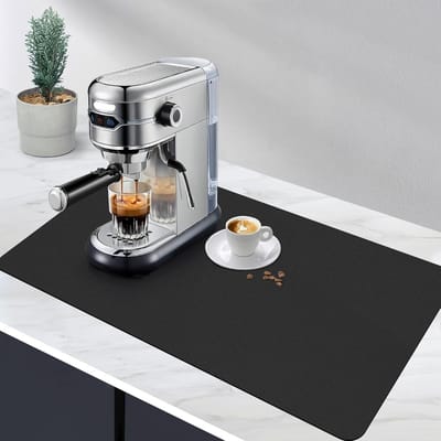Afdruipmat voor servies, koffiezetapparaat, mat onderlegger (60 x 30 cm, zwart), absorberende droogmat met PU-leer, voor keuken, gootsteen en badkamer, antislip en sneldrogend