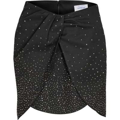 Off White Dames-minirok met versieringen en gedraaide pasvorm (Zwart)