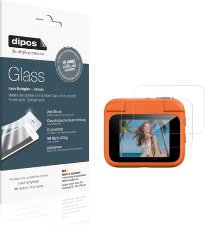 dipos – 2x Pantserfolie geschikt voor Fauhapyway 4K Action Kamera | 9H Screenprotector