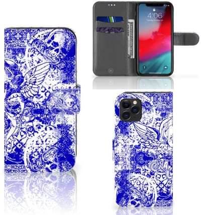 Telefoonhoesje met Naam Apple iPhone 11 Pro Angel Skull Blauw