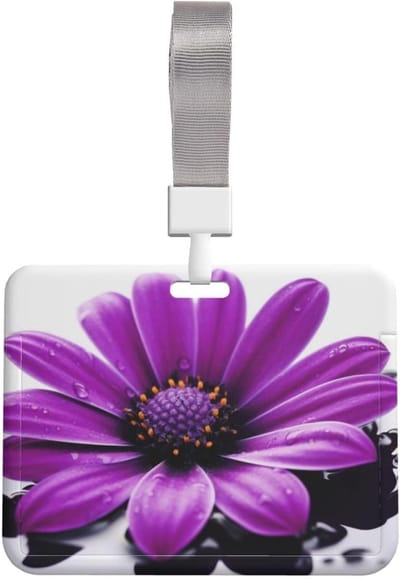ID-kaarthouder - Naambadge houder - Veilig ID tonen - Waterdicht en stofdicht - 10 x 8 cm - Paarse Bloem