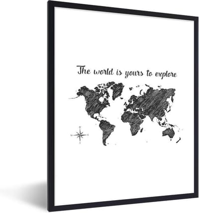 Poster in lijst - Fotolijst 30x40 cm - Posters - Wereldkaart - Quotes - Zwart - Posterlijst zwart - Decoratie - Wanddecoratie woonkamer - Muurdecoratie slaapkamer