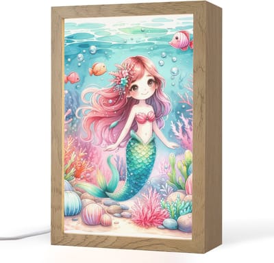 Nachtlampje 20x30 cm - Kinder lampje - Zeemeermin - Kleurrijk - Onderwater - Zeedieren - Vissen - Tafellamp kinderkamer - Slaapkamer lamp - Bedlamp kinderen - Kinderlampje stopcontact - Wandlamp babykamer - Nachtlampjes