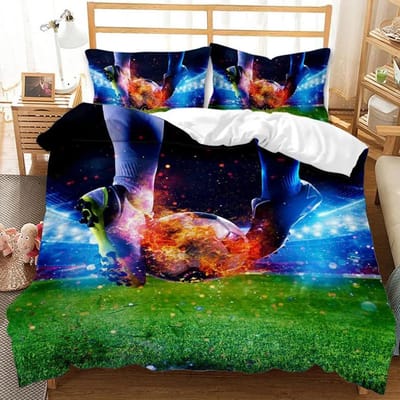 Housse de couette de football 3D Double King Queen Ensemble de literie 2/3 pièces Housse de couette avec fermeture éclair Taille King Housse de couette en polyester EU single(135x200cm)