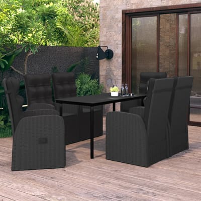 vidaXL - 7-delige - Tuinset - met - kussens - zwart