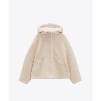 Warme en Knusse Faux Lamsvacht Korte Jas voor Dames Winter Dik Gevoerd met Capuchon Lange Mouw S white