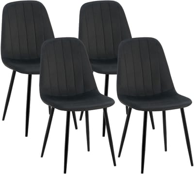 CLP Baxter Set van 4 Eetkamerstoelen - Zwart Metalen Frame - Velvet - Fluweel/zwart