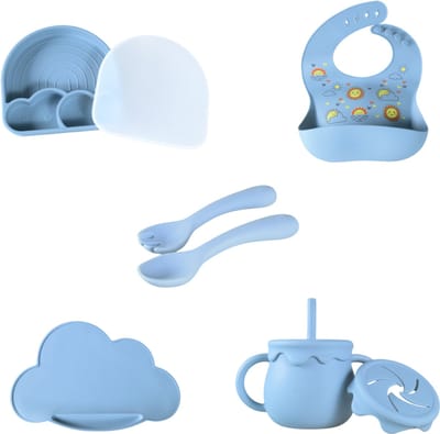 Sproudsy Serviesset Clouds - Kinderservies - Kraamcadeau - Baby - 5-delig - Misty Blue