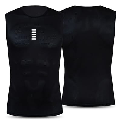 Zwart wielren sport ondershirt heren mouwloos fietsshirt ademend sneldrogend hoge rekbaarheid ronde hals basislaag tanktop voor fietsen gym fitness training outdoor sport Size M