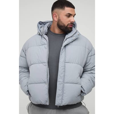 Plus Boxy Gerimpelde Nylon Puffer in Lichtgrijs | Light Grey | Size 2XL