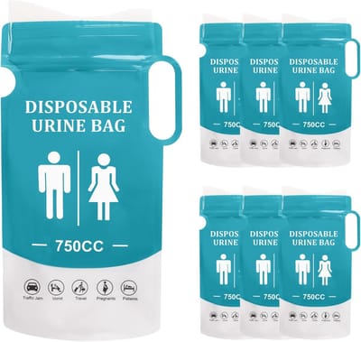 7 Stuks Urinezakjes, 750 ml Draagbare Urinezakje Wegwerp Urinezakken met Handvat, Plaszakken voor reizen, braakzak voor mannen voor Mannen, Vrouwen, Zwangere, Patiënt, Kinderen