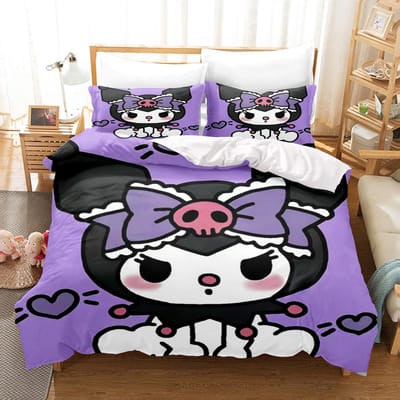 Kuromi Dekbedovertrek Set Beddengoed Dekbed Sets King Size 3D Kinder Beddengoed Set Schattig Bedrukt Cartoon Dekbedovertrek AU Single(140*210cm)3pcs