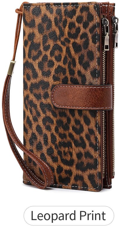 RFID drievoudige lange portemonnee - Retro multifunctioneel - Damesportemonnee - Clutch - Portemonnee - Muntzakje - Dames Portemonnee - Pasjeshouder - Creditcardhouder-Leopard tattoo