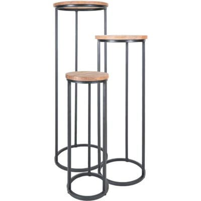 Home67 Plantentafels sam rond set van 3 bruin mangohout