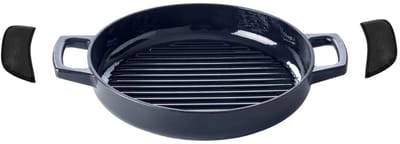 Alva Grillpan / Grillplaat Nori ø 28 cm + Gratis Leren Handvaten - geschikt voor alle warmtebronnen - geëmailleerde anti-aanbaklaag