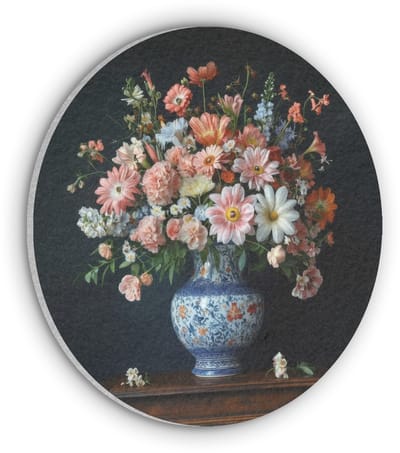 Akoestisch wandpaneel rond 50x50 cm - Vilt schilderij Hout - Vaas - Kleuren - Bloemen - Ronde akoestische panelen - Geluidsdempende wanddecoratie - Geluidsisolatie wandcirkel - Muurdecoratie geluidspanelen