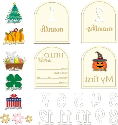 Maandelijkse Mijlpaalkaarten voor Baby's - Houten Kaarten voor Nieuwe Ouders, Baby Aankondigingen en Groei-Updates