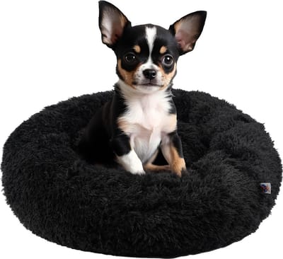 Pet Perfect Donut Hondenmand 60cm - Fluffy Hondenkussen - Hondenbed - Zwart - Wasbaar