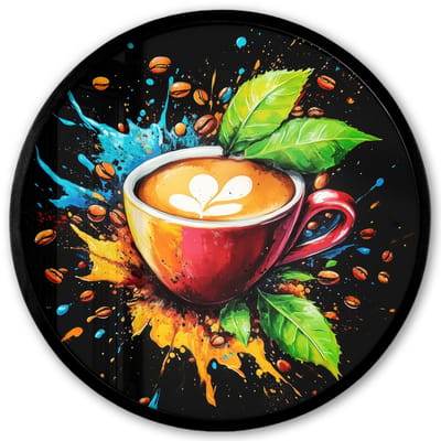 Poster in lijst Rond - Fotolijst 40x40 cm - Posters - Koffie - Graffiti - Drinken - Abstract - Ronde posterlijst zwart - Decoratie - Wanddecoratie woonkamer - Muurdecoratie slaapkamer