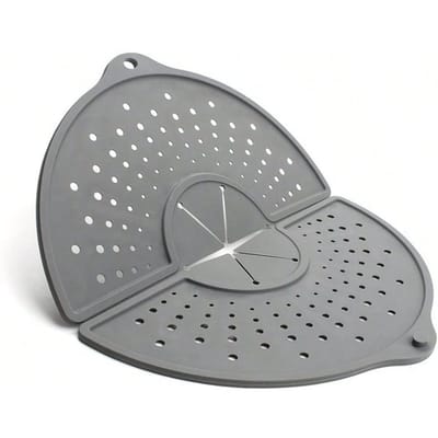 Couvercle de casserole creux en silicone anti-débordement, couvercle de conservation frais en silicone pliable rotatif, gadget de cuisine gris