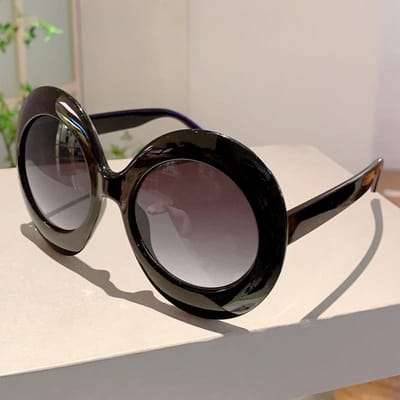 Lunettes de Soleil pour Femmes Style Vintage Dégradé Extérieur Tendance Design Rond Surdimensionné Noir KAMMPT as picture shows