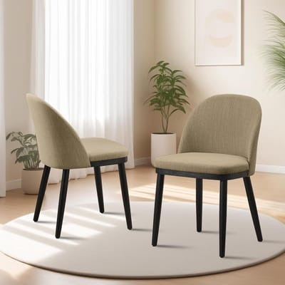 Moderne Eetkamerstoelen Set van 2 - Linnen Bekleding met Houten Poten - Ergonomische Rugleuning & Dik Kussen - Verstelbare Poten - Camel