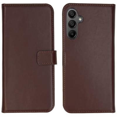 Selencia Hoesje - Geschikt voor Samsung Galaxy A15 (4G) / A15 (5G) - Echt Lederen Bookcase - Donkerbruin