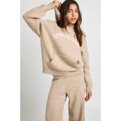 boohoo Dames Sports Club Oversized gebreide hoodie en broek | Steen | Maat: Medium