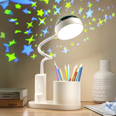 QIN® Bureaulamp Kinderkamer - Tafellamp Kinderkamer - Voor Jongens en Meisjes - Wit - 12cm x 21cm x 43cm