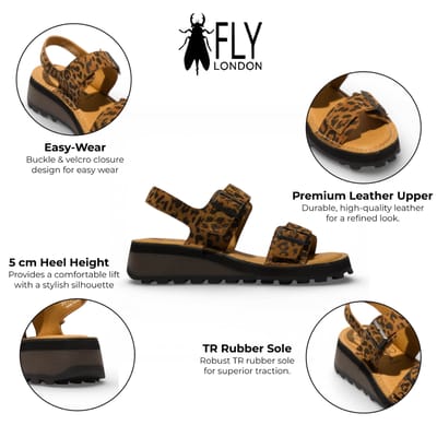 Fly London HEIF558FLY dames sandalen met gesp en cheetahprint in bruin leer