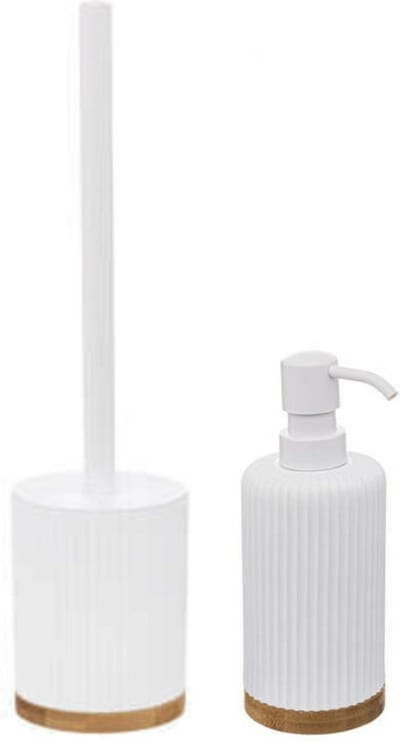 5Five Badkamer set - Toiletborstel houder - wit - 40 cm - met zeeppompje van 270 ml - polyresin