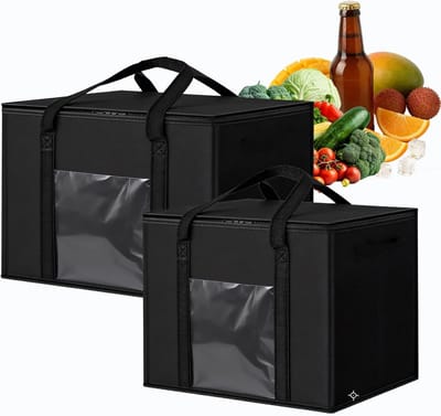 SnelShoppen - 2 Pack Koeltas 50L + 30L, Vouwbare Koeltas voor Reizen, Staand, Dubbele Rits, Herbruikbare Lunchtas, Picknick Tassen voor Camping, Barbe