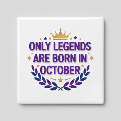 Verjaardag Quote Keramische Tegel “Only Legends Are Born in October” – Luxe Kroon Design Wanddecoratie – 15 x 15 cm