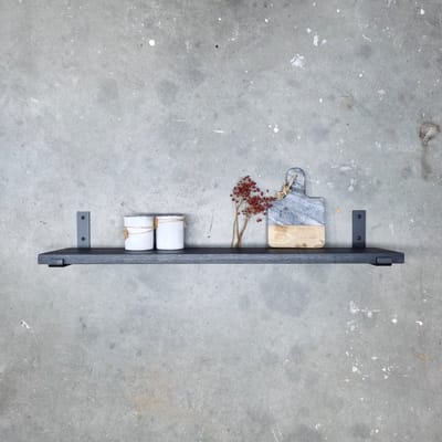 GoudmetHout® Wandplank Industrieel - 40 x 25 cm Muurplank - Zwart Eiken Hout - Decoratie Wandrek & Boekenrek - Hangplank Keuken - Wall Shelf + 2 Mat Zwarte Plankdragers van Staal