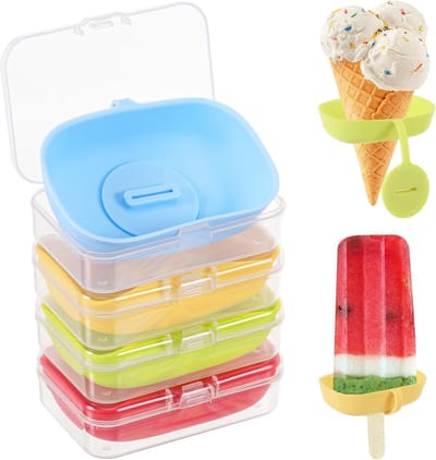 4 stuks ijslollyhouder voor kinderen, herbruikbare ijshouder met opbergdoos, twee manieren van gebruik, siliconen druppelvrije ijspophouder voor zomerfeest (rood, groen, blauw, geel)