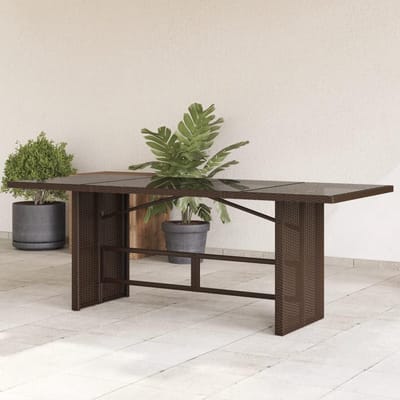 Tuintafel met glasplaat - Eettafel buiten - Terras Ontspannen - Onderhoudsvriendelijk rotan - 190 x 80 cm - Bruin