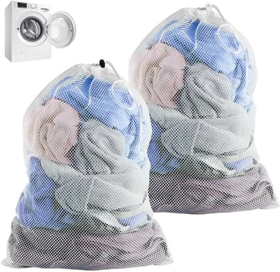 Dailygoods- Waszakken Groot - 2 Stuks - Ademend Mesh - Herbruikbaar - Voor Wasmachine - 70 x 90 Cm - Wit - Wasnet