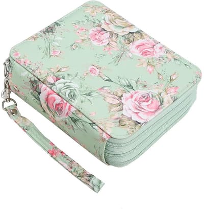 Potlodendoos PU Leer – Kleurpotloden Etui met 200 Vakken – Organizer met Rits voor Kleurpotloden, Aquarelpotloden en Pennen - rozen