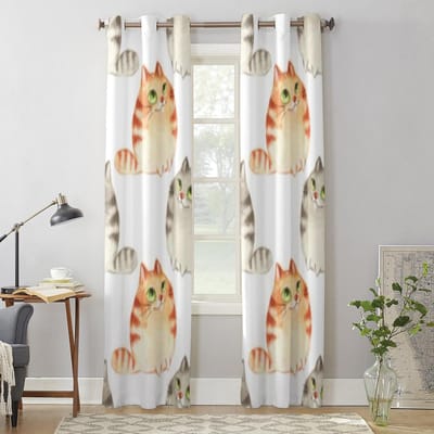 Aquarel Cartoon Katten Raamgordijn Voor Kinderkamer Huisjaloezieën Gordijnen Voor Woonkamer Slaapkamer Raam Draperieën 135W x 60H(cm) x1 white