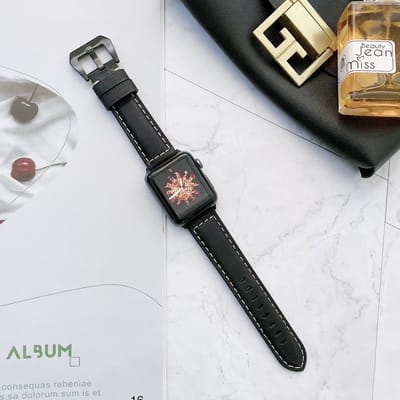 Fungus - Smartwatch bandje - Geschikt voor Apple Watch 38 / 40 / 41 mm - Series 1 2 3 4 5 6 7 8 9 SE iWatch - PU leer - Stiksel - Zwart