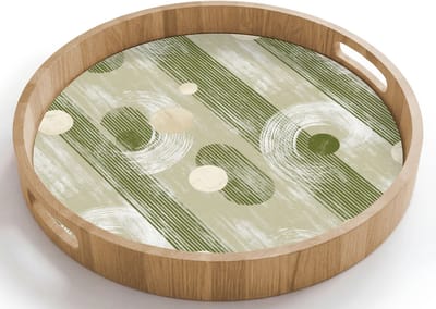 Dienblad rond 40x40 cm - Schootdienblad hout - Artistiek - Modern - Groen - Borrelplank rechthoek - Plateau houten dienbladen