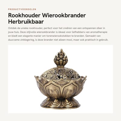 Dailygoods- Rookkegel Brander Zinklegering - Wierookbrander met Zeef - Torenwierookhouder - Afmetingen 6,9 x 7 cm - Gewicht 132 g - Herbruikbare Verpakking