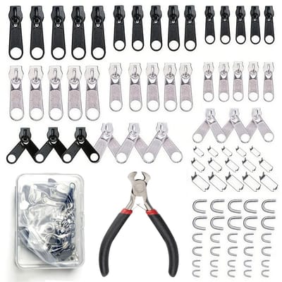 yolzhxe 85 stuks ritssluiting-reparatieset, metaal #3/5/8, ritssluitingschuiver met installeer tangen, ritssluiting, vervanging voor jassen, portemonnee, mantels, tenten, bagage