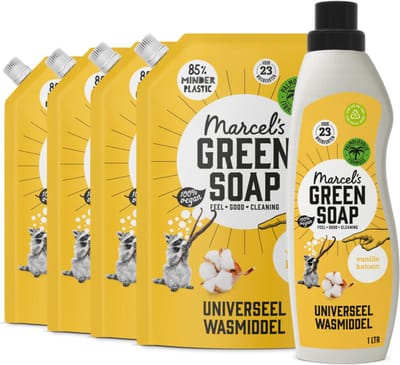 Marcel's Green Soap Wasmiddel Katoen & Vanille 23 Wasbeurten + 4 Navullingen Pakket