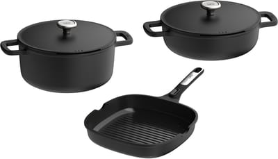 Phantom Set – Grillpan Ø 26 cm, Kookpot Ø 28 cm, Sauteerpan Ø 28 cm – Afneembare Steel & Siliconen Handvaten – Keramische Antiaanbaklaag, PFAS-vrij – Alle Kookplaten, Inclusief Inductie - - PFAS-vrij