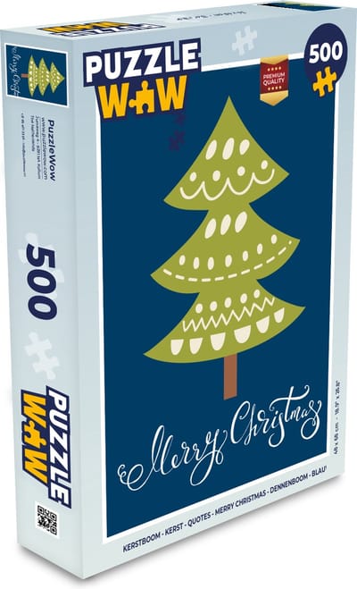 Puzzel Kerstboom - Kerst - Quotes - Merry christmas - Dennenboom - Blauw - Legpuzzel - Puzzel 500 stukjes - Kerst - Cadeau - Kerstcadeau voor mannen, vrouwen en kinderen