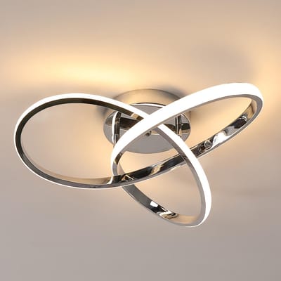 Moderne LED-plafondlamp, creatief design, aluminium kroonluchterlamp voor keuken, woonkamer, slaapkamer, eetkamer (zilver, 48W, warm wit licht, 3000K)